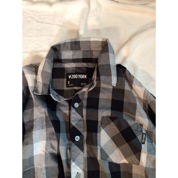 Zoo York Button Up Black White Plaid Checkered Small Long Sleeve Shirt - Picture 4 of 16